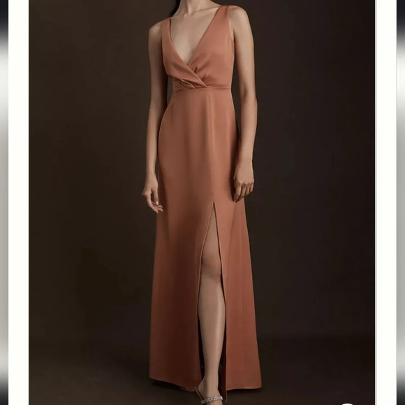 BHLDN Dresses & Skirts - NWT BHLDN Piper V Neck Satin Gown Maxi Side Slit Sedona Size 4